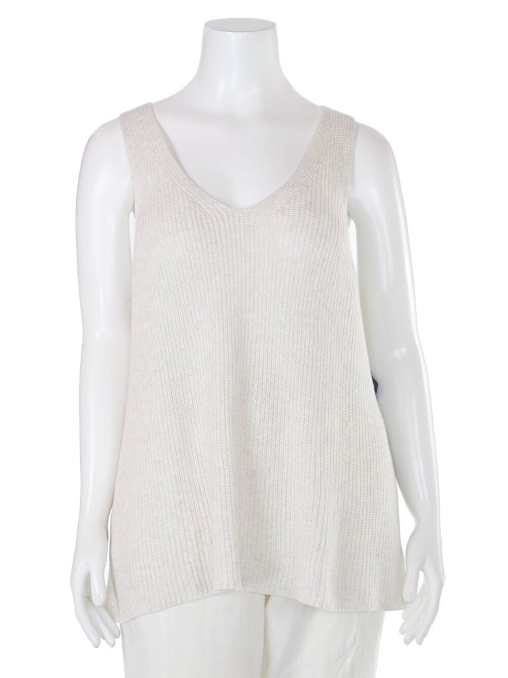 Eileen Fisher White Organic Cotton/Tencel V-Neck Knit Vest Top Women's sz XL